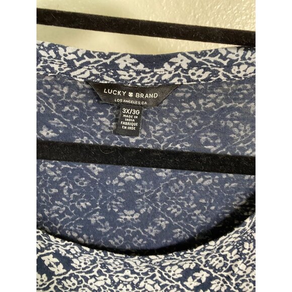 Lucky Brand Women Paisley Floral Boho Tunic Top 3X Cotton Modal Blue Peasant - Picture 3 of 12